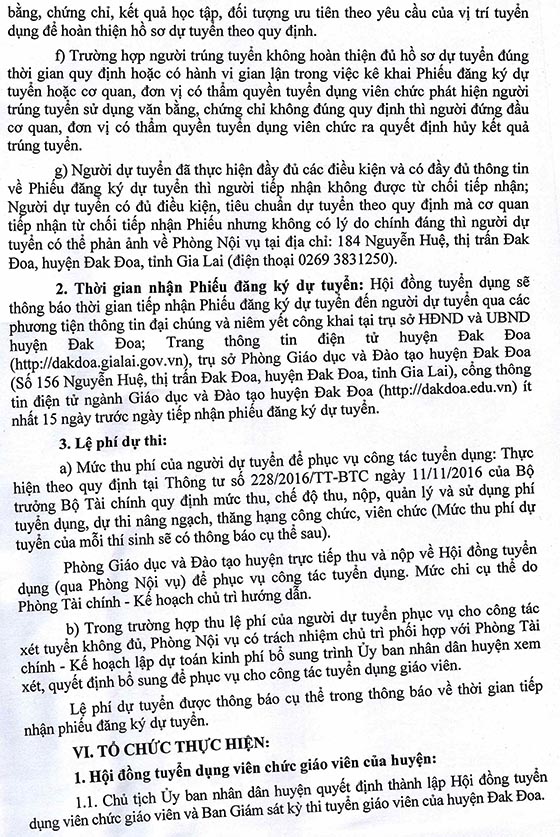 UBND huyện Đak Đoa, Gia Lai tuyển dụng viên chức giáo viên năm 2020
