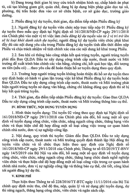Ban Quản lý dự án Đầu tư xây dựng công trình cấp nước, thoát nước và Môi trường TP.Hà Nội tuyển dụng viên chức năm 2020
