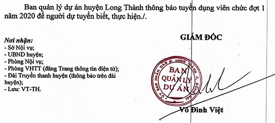 Ban Quản lý dự án huyện Long Thành, Đồng Nai tuyển dụng viên chức đợt 1 năm 2020