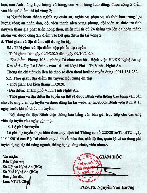 Bệnh viện Hữu nghị Đa khoa Nghệ An tuyển dụng viên chức đợt 02 năm 2020