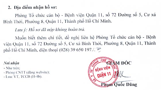 Bệnh viện Quận 11, TP.HCM tuyển dụng nhân sự năm 2020 