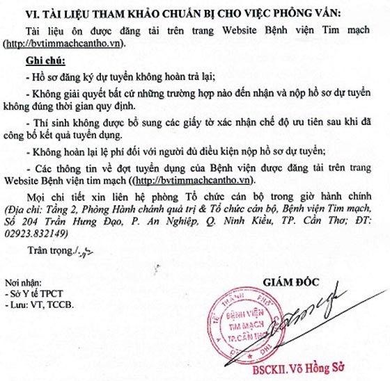 Bệnh viện Tim mạch TP.Cần Thơ tuyển dụng viên chức năm 2020