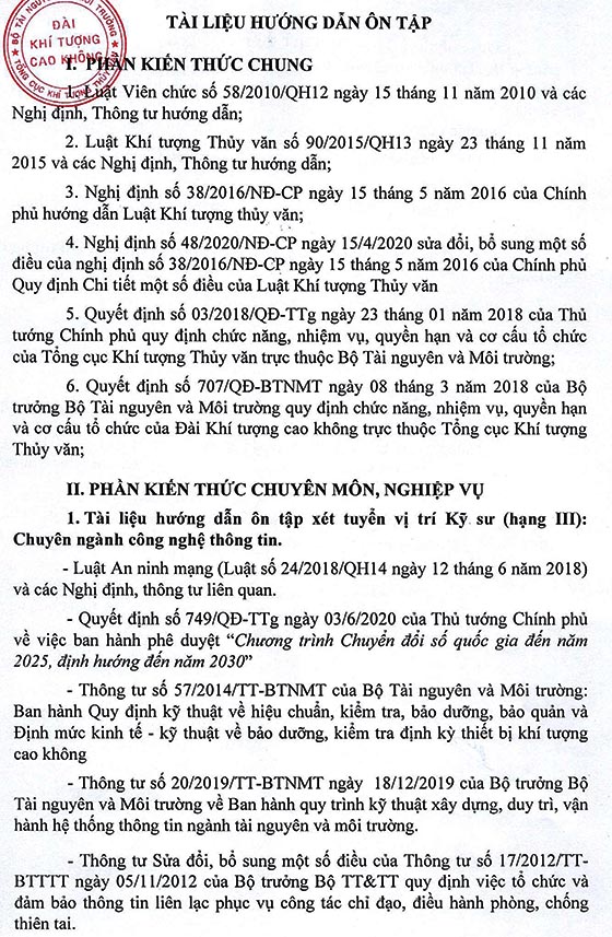 Đài Khí tượng cao không - Tổng cục Khí tượng Thủy văn tuyển dụng viên chức năm 2020