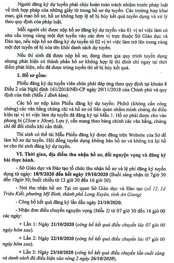 Sở Giáo dục và Đào tạo tỉnh An Giang tuyển dụng viên chức năm 2020