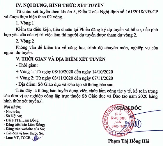 Sở Giáo dục và Đào tạo tỉnh Lâm Đồng tuyển dụng viên chức năm 2020