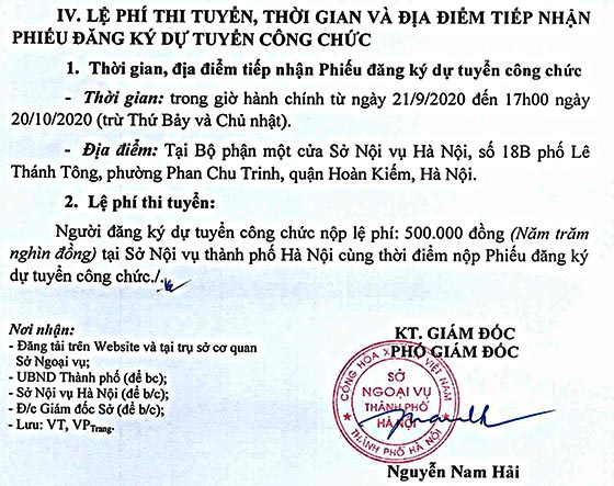 Sở Ngoại vụ TP.Hà Nội tuyển dụng công chức năm 2020