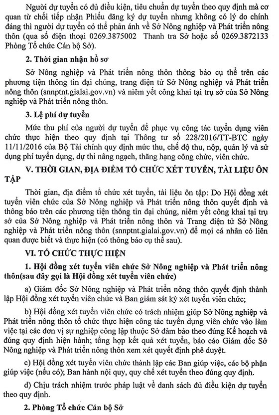 Sở Nông nghiệp và PTNT tỉnh Gia Lai tuyển dụng viên chức năm 2020