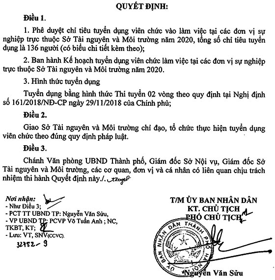 Sở Tài nguyên và Môi trường TP.Hà Nội tuyển dụng viên chức năm 2020