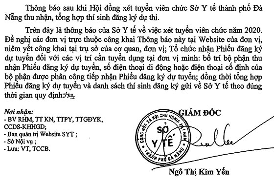 Sở Y tế TP.Đà Nẵng xét tuyển viên chức năm 2020