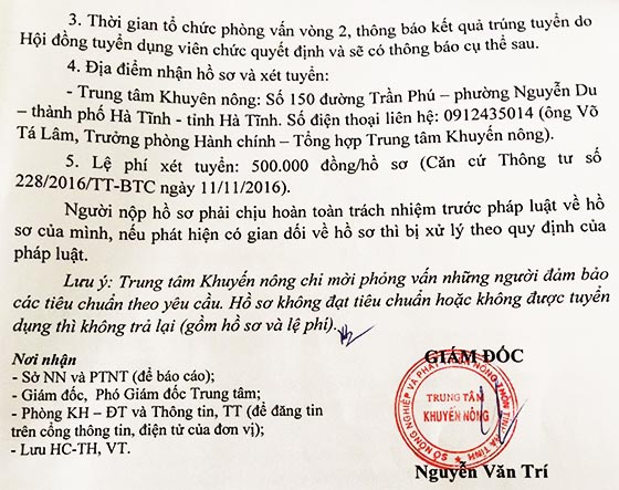 Trung tâm Khuyến nông Hà Tĩnh tuyển dụng viên chức năm 2020