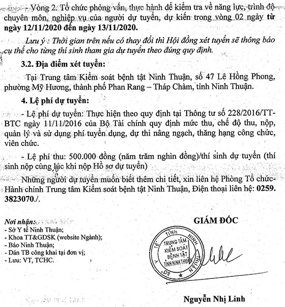 Trung tâm Kiểm soát bệnh tật Ninh Thuận tuyển dụng viên chức năm 2020