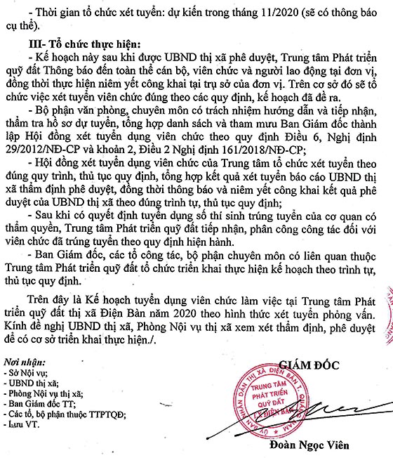Trung tâm Phát triển quỹ đất Tx.Điện Bàn, Quảng Nam tuyển dụng viên chức năm 2020