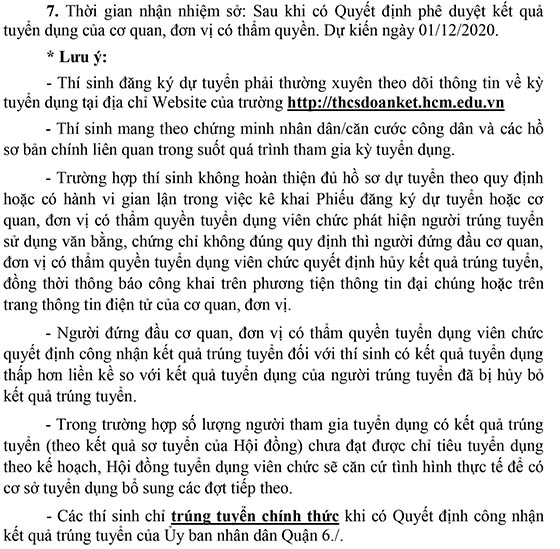 Trường THCS Đoàn Kết, Quận 6, TP.HCM tuyển dụng viên chức năm 2020 (Đợt 1)