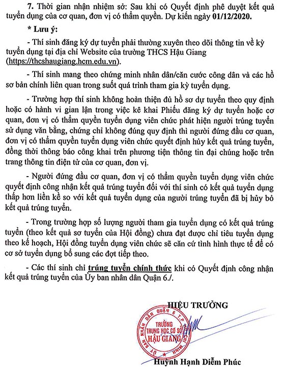 Trường THCS Hậu Giang, Quận 6, TP.HCM tuyển dụng viên chức năm 2020 (Đợt 1)