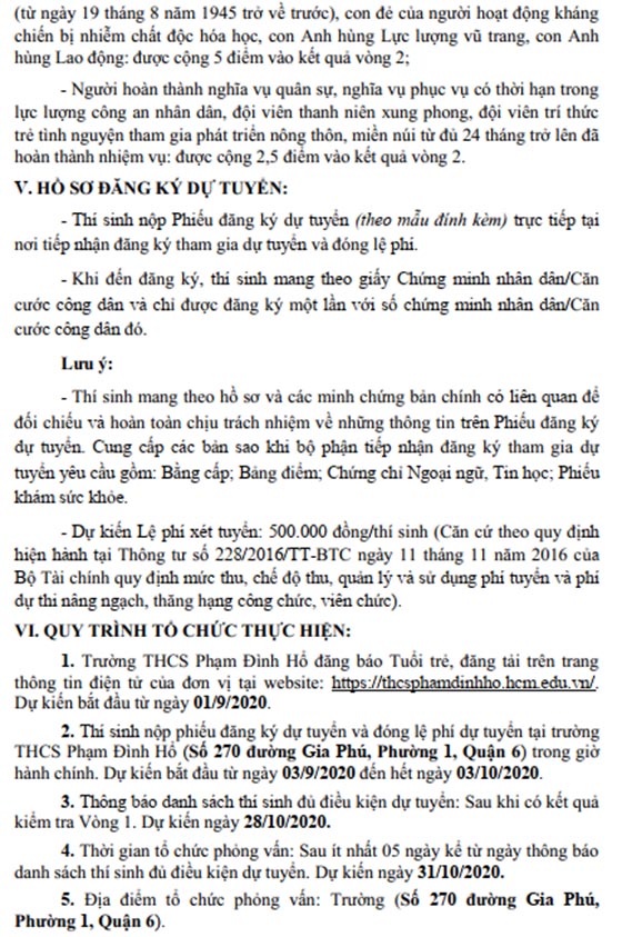 Trường THCS Phạm Đình Hổ, Quận 6, TP.HCM tuyển dụng viên chức năm 2020 (Đợt 1)