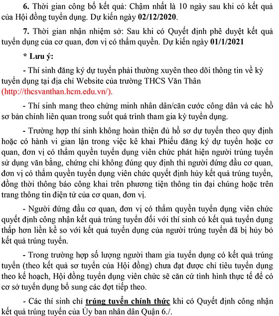 Trường THCS Văn Thân, Quận 6, TP.HCM tuyển dụng viên chức năm 2020 (Đợt 1)