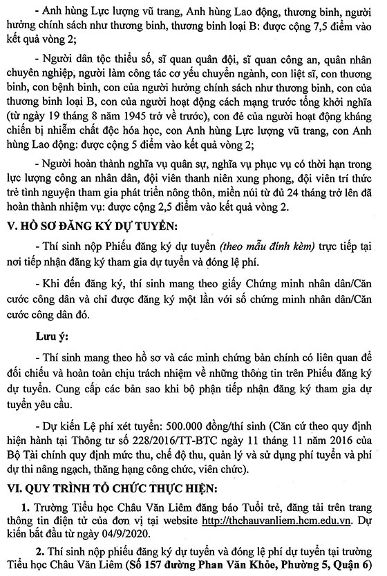 Trường Tiểu học Châu Văn Liêm, Quận 6, TP.HCM tuyển dụng viên chức năm 2020 (Đợt 1)