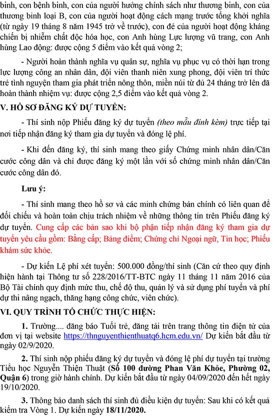 Trường Tiểu học Nguyễn Thiện Thuật, Quận 6, TP.HCM tuyển dụng viên chức năm 2020 (Đợt 1)