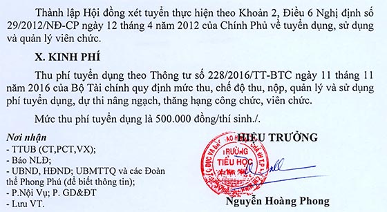 Trường Tiểu học Phong Phú 2, Bình Chánh, TP.HCM tuyển dụng viên chức năm học 2020-2021