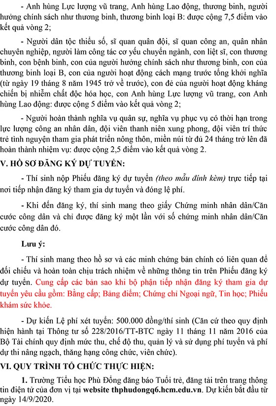 Trường Tiểu học Phù Đổng, Quận 6, TP.HCM tuyển dụng viên chức năm 2020 (Đợt 1)
