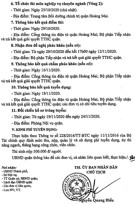 UBDN quận Hoàng Mai, Hà Nội tuyển dụng viên chức năm 2020