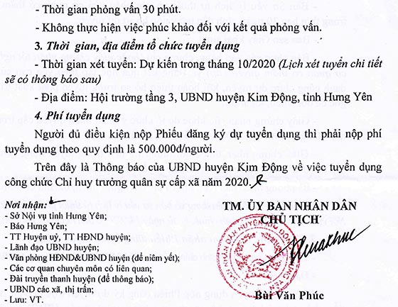 UBND huyện Kim Động, Hưng Yên tuyển dụng công chức năm 2020
