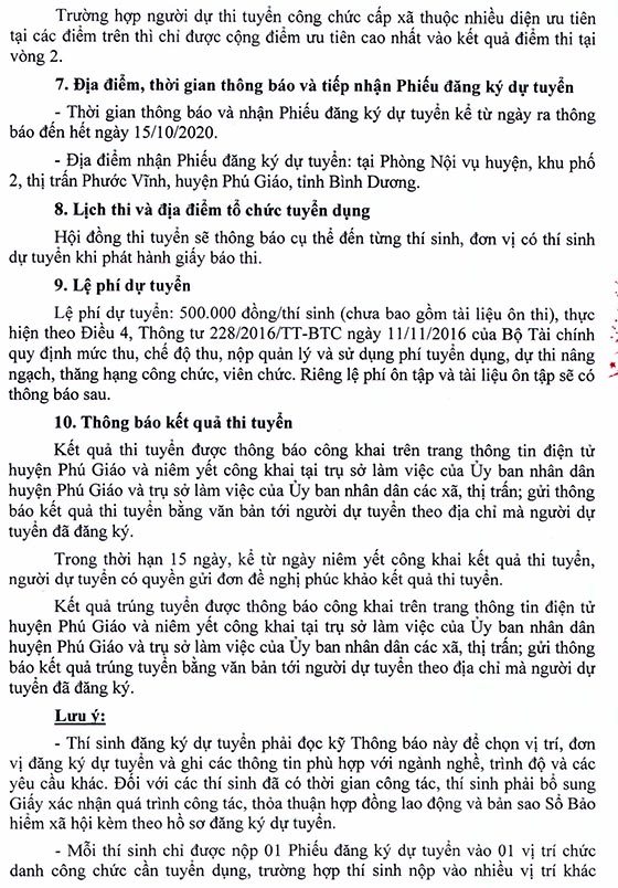 UBND huyện Phú Giáo, Bình Dương thông báo tuyển dụng công chức cấp xã năm 2020