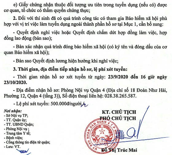 UBND quận 4, TP. Hồ Chí Minh tuyển dụng viên chức năm 2020