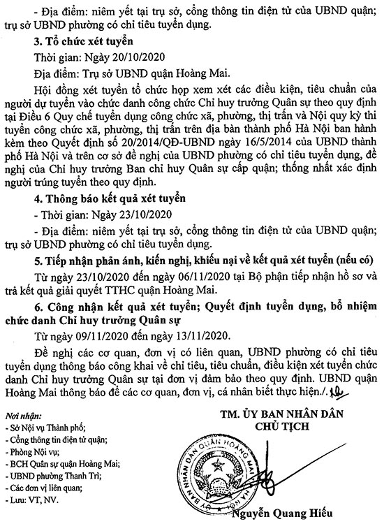 UBND quận Hoàng Mai, Hà Nội tuyển dụng công chức năm 2020