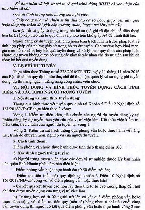 UBND Quận Phú Nhuận, TP.HCM tuyển dụng viên chức năm học 2020-2021 (đợt 2)