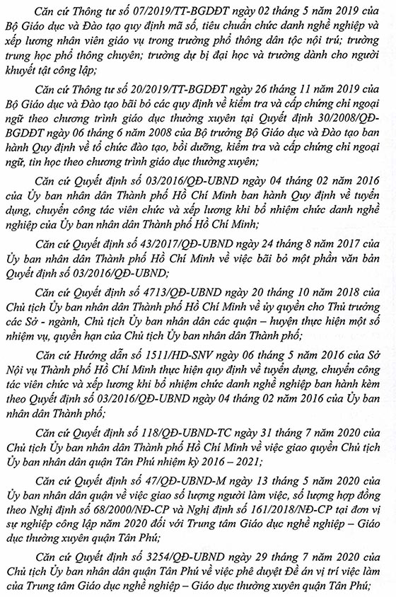 UBND quận Tân Phú, TP.HCM tuyển dụng viên chức năm 2020