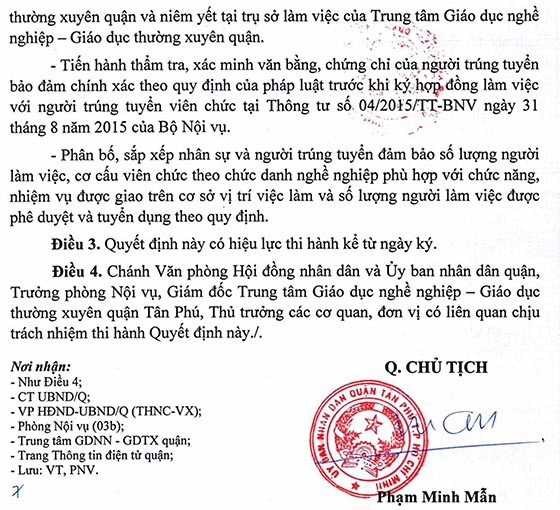 UBND quận Tân Phú, TP.HCM tuyển dụng viên chức năm 2020
