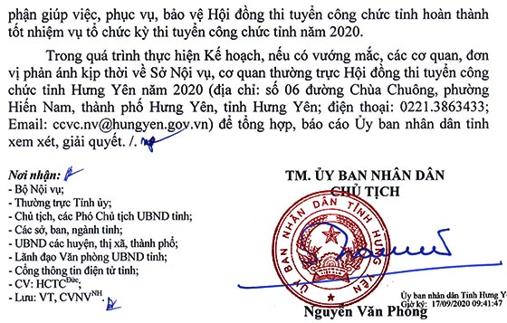 UBND tỉnh Hưng Yên thi tuyển công chức tỉnh năm 2020