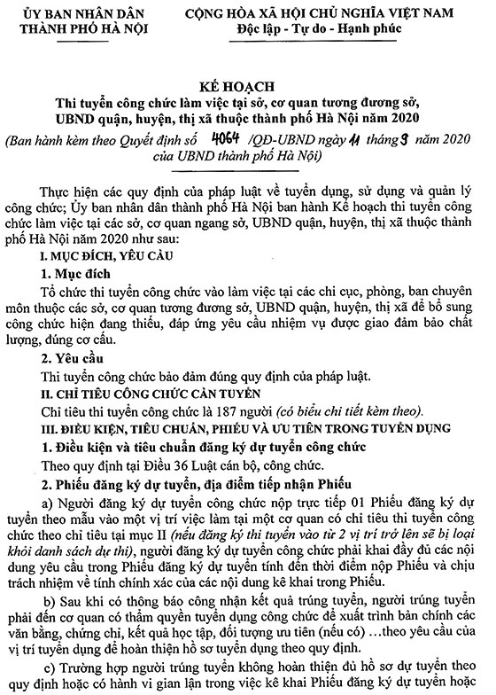 UBND TP.Hà Nội tuyển dụng công chức năm 2020