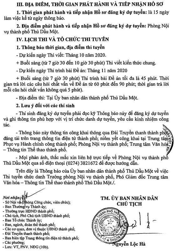UBND TP.Thủ Dầu Một, Bình Dương tuyển dụng nhân sự năm 2020