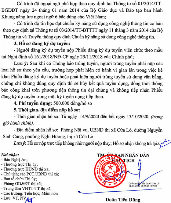 UBND Tx.Cửa Lò, Nghệ An tuyển dụng viên chức giáo dục năm 2020