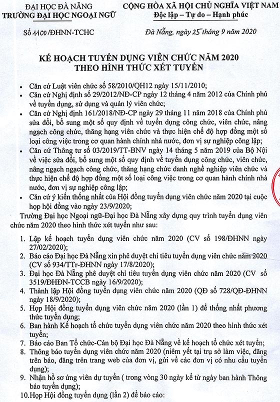 Đại học Ngoại ngữ TP. Đà Nẵng tuyển dụng viên chức năm 2020
