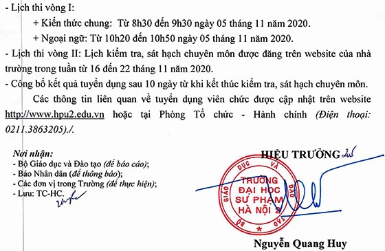 Đại học Sư phạm Hà Nội 2 tuyển dụng viên chức năm 2020