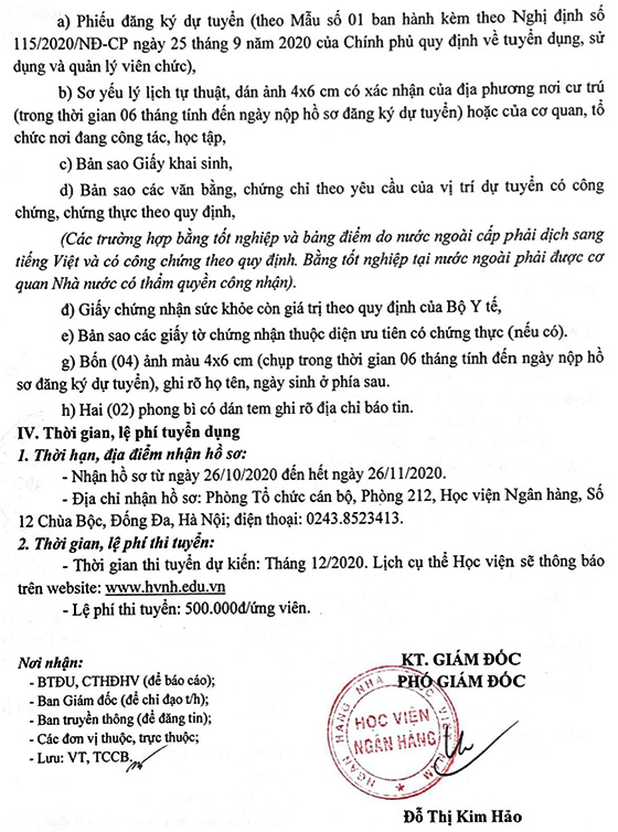 Học viện Ngân hàng tuyển dụng viên chức năm 2020