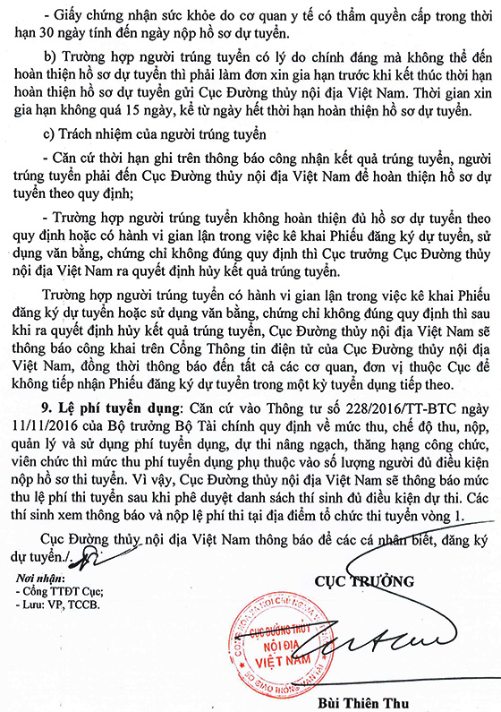 Cục Đường thủy nội địa Việt Nam tuyển dụng công chức năm 2020
