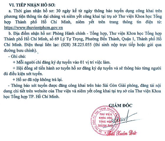 Thư viện Khoa học Tổng hợp TP. Hồ Chí Minh tuyển dụng viên chức năm 2020