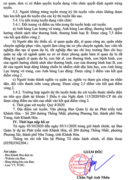 Ban Quản lý dự án phát triển tỉnh Khánh Hòa tuyển dụng viên chức năm 2020