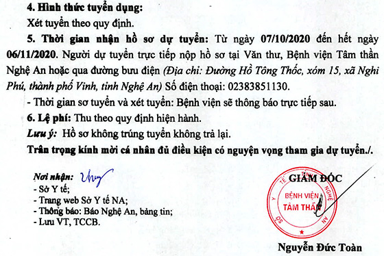 Bệnh viện tâm thần tỉnh Nghệ An tuyển dụng viên chức năm 2020