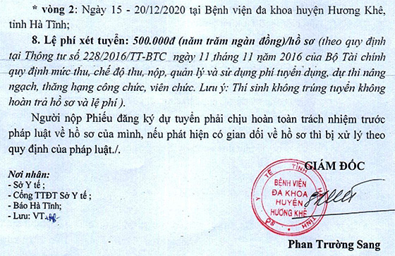 Bệnh viện đa khoa huyện Hương Khê, Hà Tĩnh tuyển dụng hợp đồng lao động năm 2020