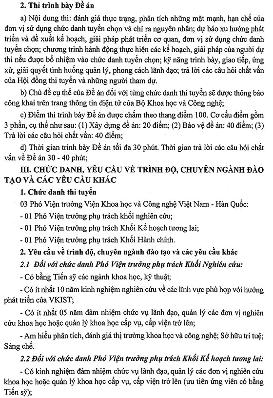 Bộ Khoa học và Công nghệ tuyển dụng Phó Viện trưởng Viện Khoa học và Công nghệ Việt Nam - Hàn Quốc năm 2020