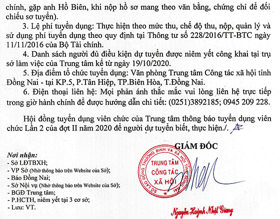 Sở Lao động, Thương binh và Xã hội tỉnh Đồng Nai tuyển dụng viên chức lần 2 đợt II năm 2020