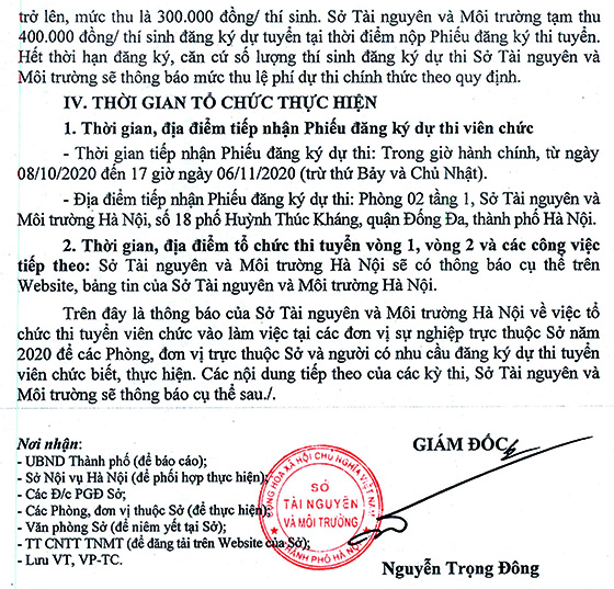 Sở Tài nguyên và Môi trường Hà Nội tuyển dụng viên chức năm 2020