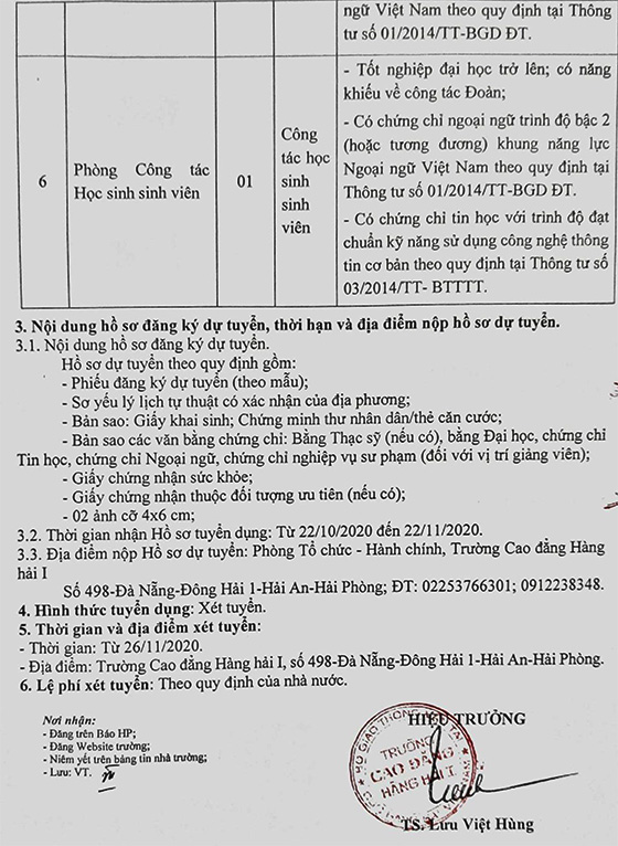 Trường Cao đẳng Hàng hải I tuyển dụng viên chức đợt 2 năm 2020