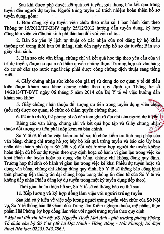 TT Kiểm nghiệm thuốc, mỹ phẩm, thực phẩm - Sở Y tế Hải Phòng tuyển dụng viên chức năm 2020