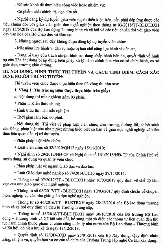 Trường Trung cấp nghề Cơ khí xây dựng tuyển dụng viên chức đợt 2 năm 2020